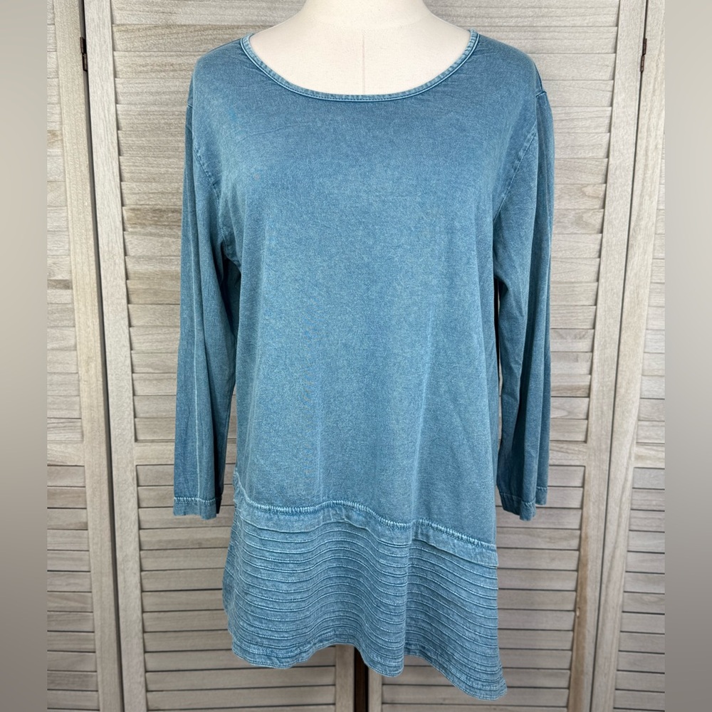AVANI DEL AMOUR Asymmetrical Hem 3/4 Sleeve Tunic T-Shirt Washed Teal-Medium